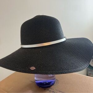 Calia Sophisticated Black Wide-Brim Sun Hat with silver Ribbon